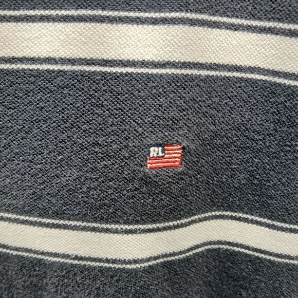 Polo Jean Company Ralph Lauren Men's XL 2 Button Grey/Cream Stipe Polo. Vintage. - Picture 3 of 12